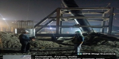 Raker pile driving at location ID-1/P2 is in progress at GGG site